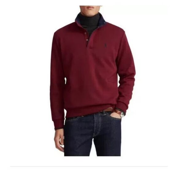 Polo Ralph Lauren Men's Maroon 1/4 Zip Pullover Sweater - Size L - Picture 2 of 5